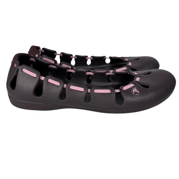 Crocs Springi Ballet Flats Women 8 Chocolate Brown‎ Pink Slip On Round Toe - Picture 7 of 11